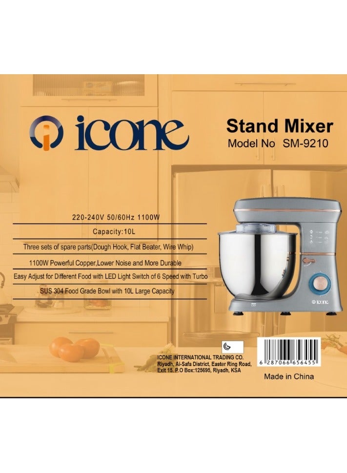 iCone Electric mixer with 10-liter bowl - 1100-watt turbo motor - 6 speeds - LED light switch - 50/60 Hz - 220-240 V - SM-9210 - Image 3