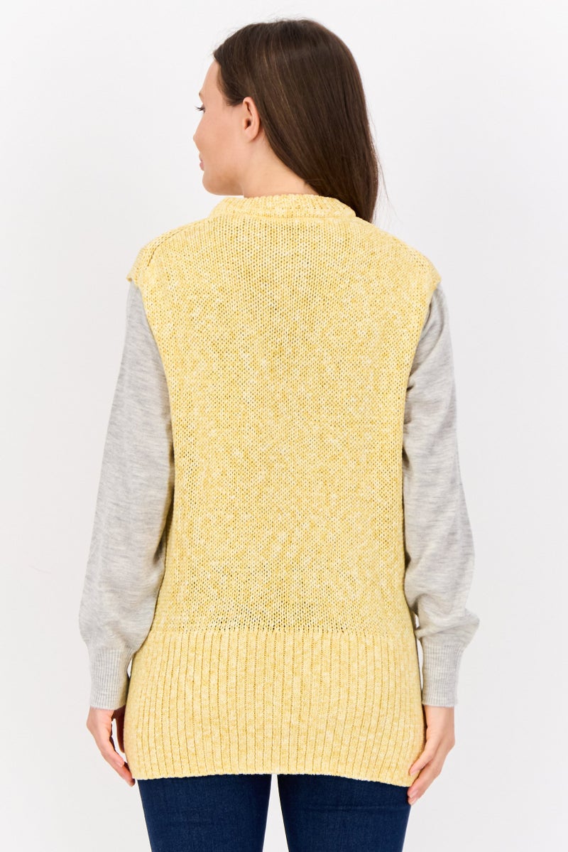 ESPRIT Women Crew Neck Crochet Sweater Vest, Yellow - Image 3