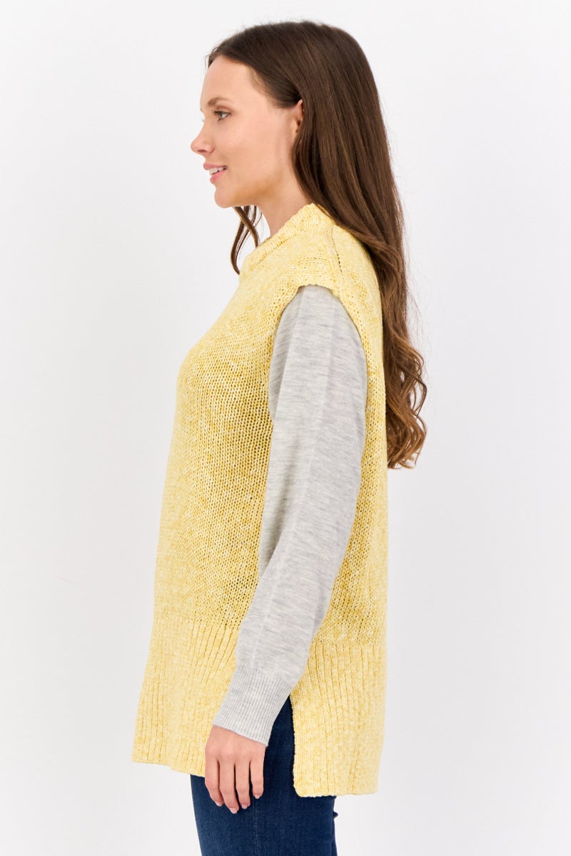ESPRIT Women Crew Neck Crochet Sweater Vest, Yellow - Image 4