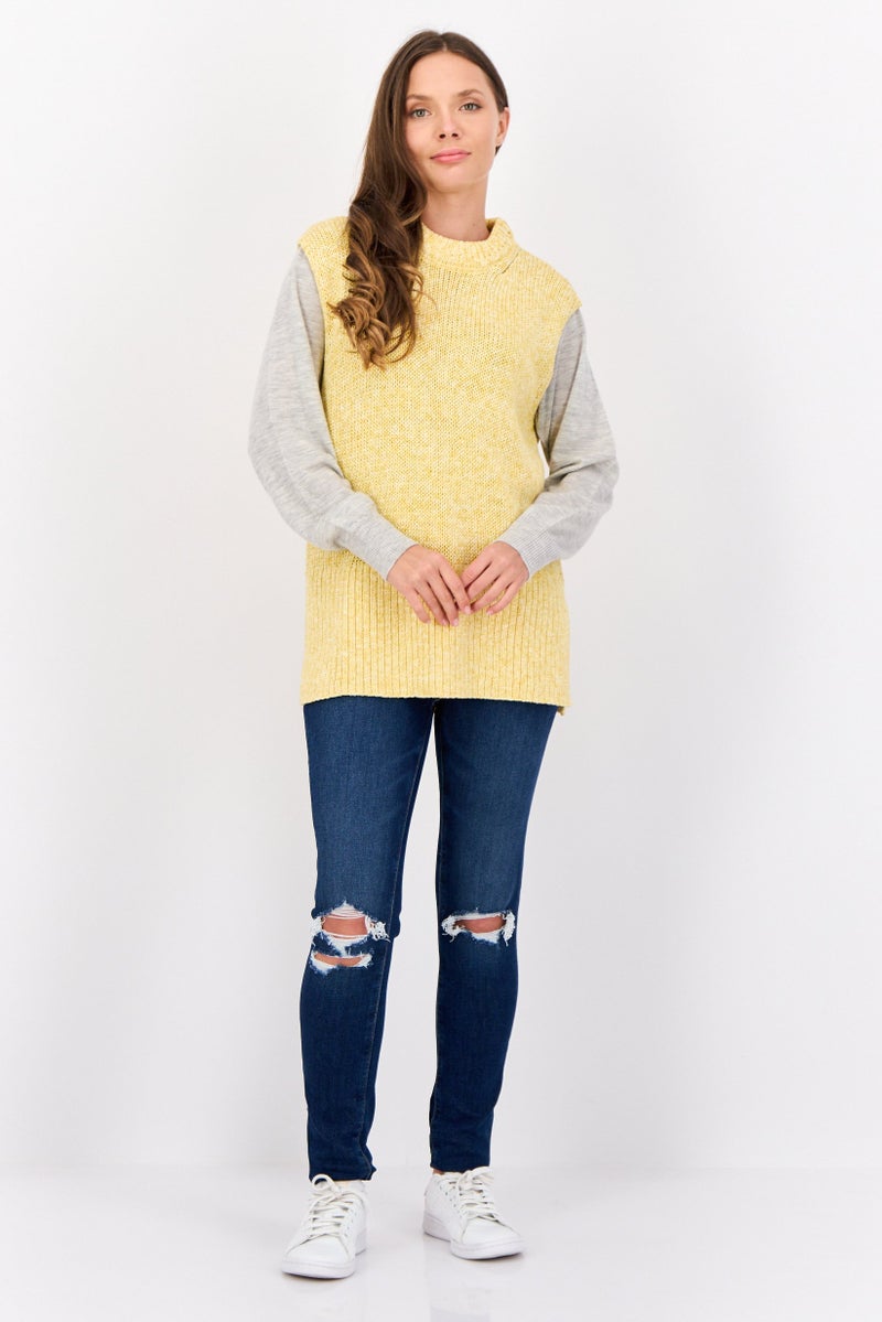 ESPRIT Women Crew Neck Crochet Sweater Vest, Yellow - Image 2