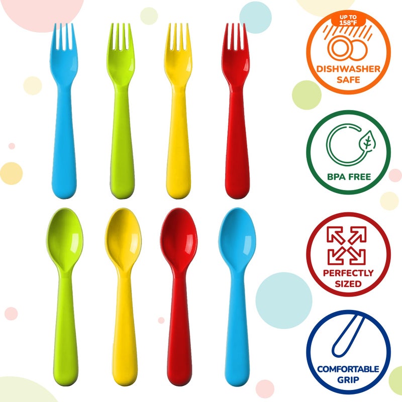 Plaskidy 16 Pc Plastic Toddler Utensils Set - 8 Kids Forks & 8 Kids Spoons  Bpa Free/Dishwasher Safe  Brightly Colored Silverware  Great For Toddlers - Image 2