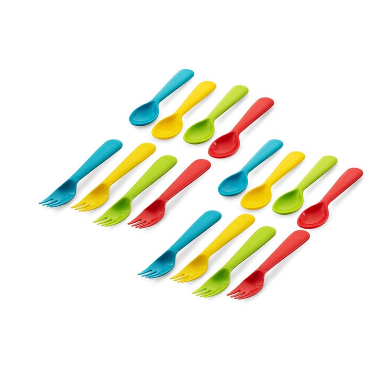 Plaskidy 16 Pc Plastic Toddler Utensils Set - 8 Kids Forks & 8 Kids Spoons  Bpa Free/Dishwasher Safe  Brightly Colored Silverware  Great For Toddlers - Image 5