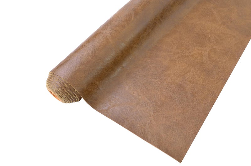 Bobeey 1 Yards 54" x 36" Brown Faux Leather Fabric Distressed Crazy Horse Soft Fake Leather Fabric by The Yard Brown Upholstery Vinyl for Sofa Bags Chairs Car Seats DIY Crafts - Image 1