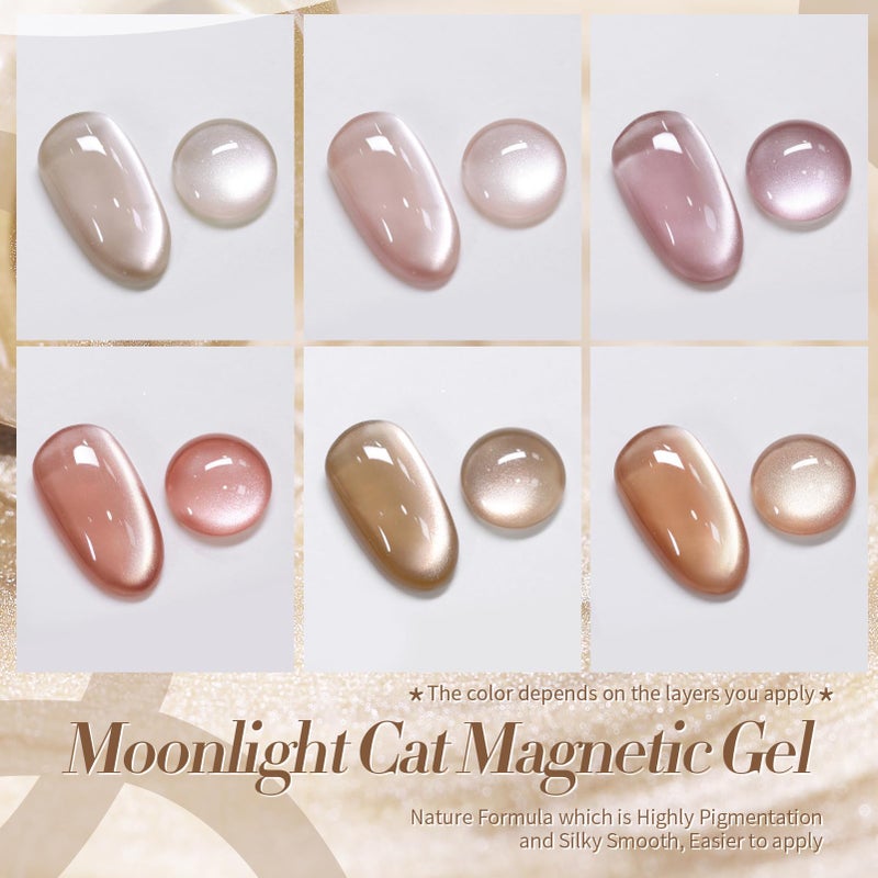 Born Pretty Cat Magnetic Eye Gel Nail Polish Cat Magnetic Shimmer Glitter Holographic Nail Polish Autumn Winter Moonlight Nude Brown Pink Purple 7ML 6PCS - Image 2