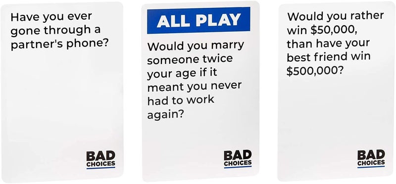 BAD CHOICES لعبة الحفلات + مجموعة إصدار بعد الظلام - لعبة بطاقات مضحكة للبالغين لحفلات الفيل الأبيض، هدايا التخزين وليالي ألعاب الطاولة مع أصدقائك - Image 5