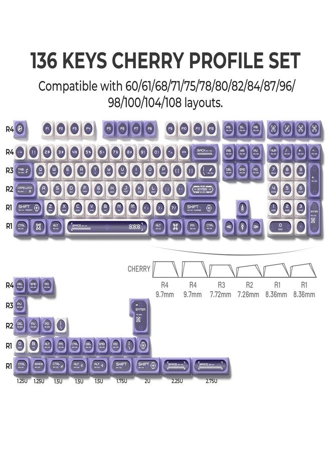 OHY Purple Keycaps, XVX Cherry MAX Profile Translucent Shine Through Keycaps for 75% Mechanical Keyboards, 136-Key Custom Cat Eye Jelly Backlit Keycap Set - Purple & White - Image 2