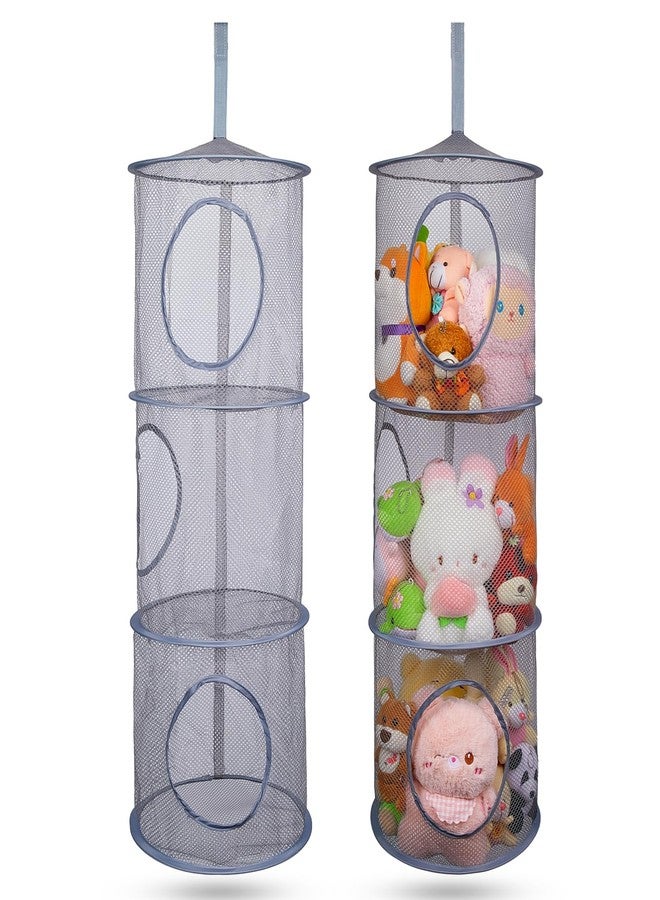 Basumee Stuffed Animals Net or Hammock 2 Pcs Stuffed Animals Storage Toy Net Hammock for Stuffed Animals Organizer Mesh Hammock Kids Girls Room Decor, Gray, 3 Tiers - Image 1