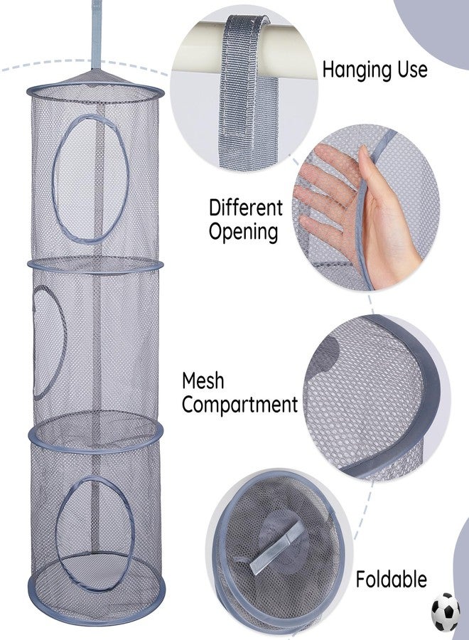 Basumee Stuffed Animals Net or Hammock 2 Pcs Stuffed Animals Storage Toy Net Hammock for Stuffed Animals Organizer Mesh Hammock Kids Girls Room Decor, Gray, 3 Tiers - Image 3