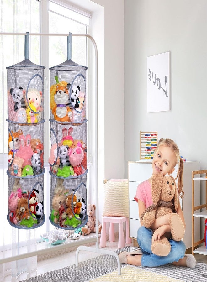 Basumee Stuffed Animals Net or Hammock 2 Pcs Stuffed Animals Storage Toy Net Hammock for Stuffed Animals Organizer Mesh Hammock Kids Girls Room Decor, Gray, 3 Tiers - Image 2