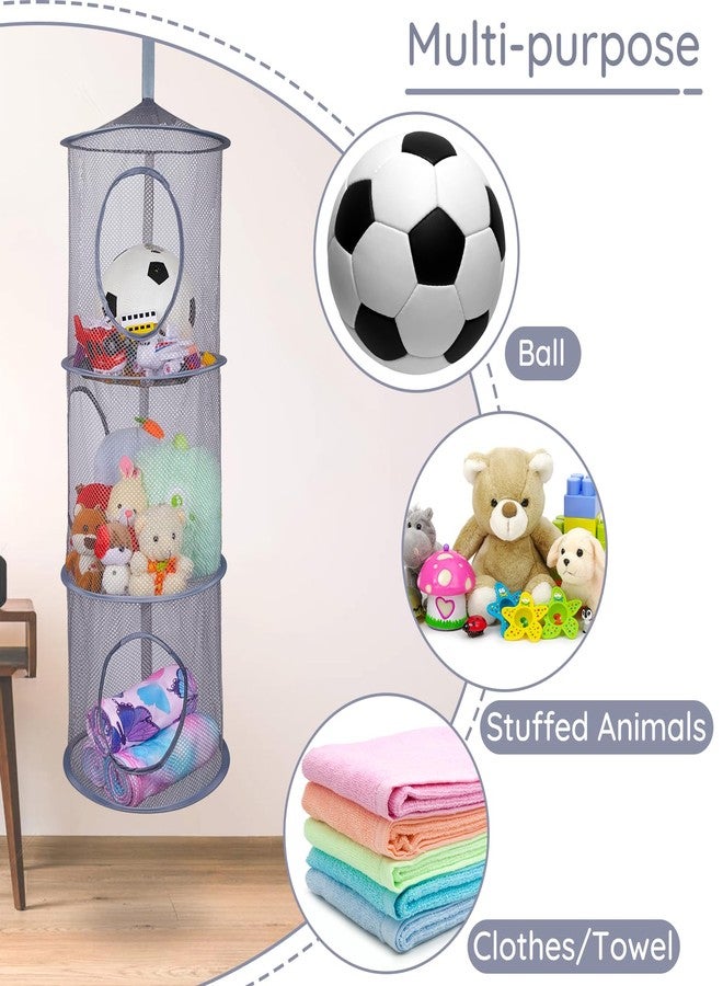 Basumee Stuffed Animals Net or Hammock 2 Pcs Stuffed Animals Storage Toy Net Hammock for Stuffed Animals Organizer Mesh Hammock Kids Girls Room Decor, Gray, 3 Tiers - Image 5