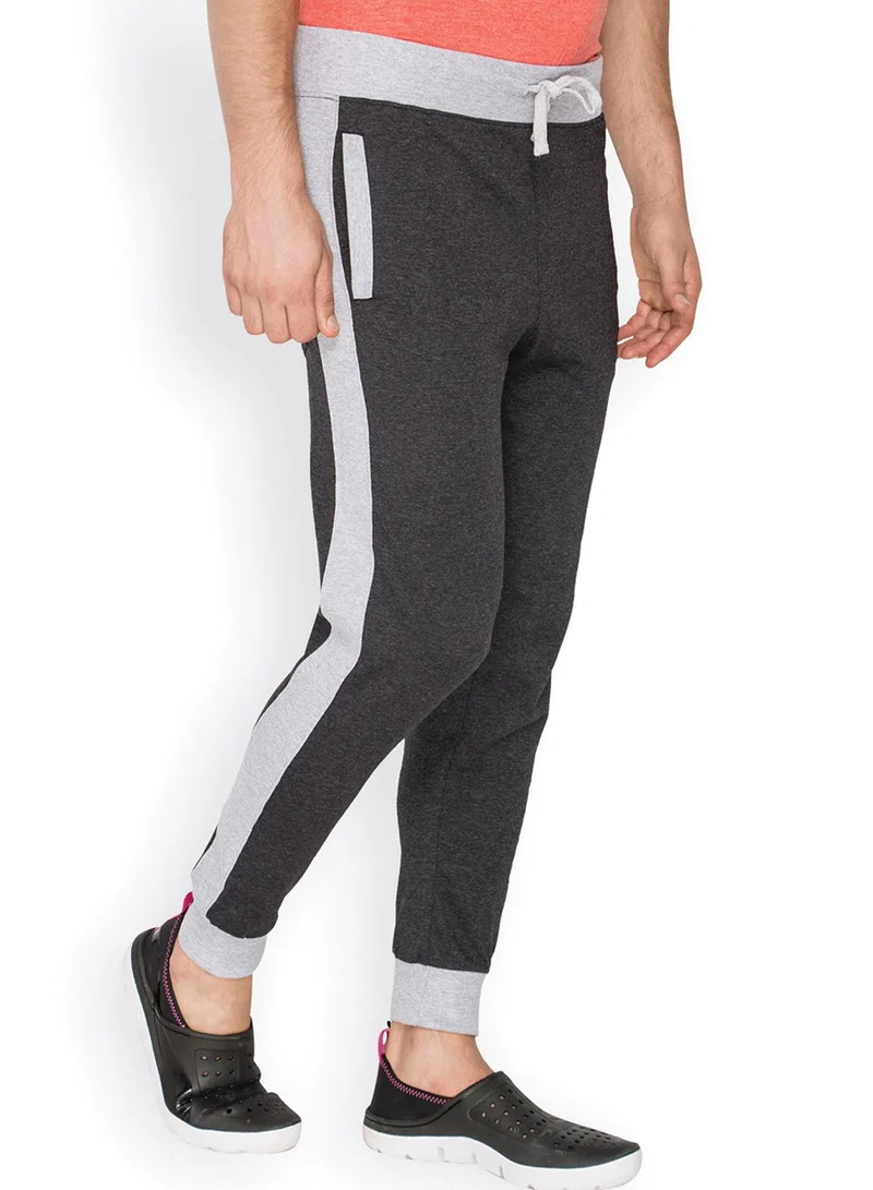 Campus Sutra Men's Charcoal Grey Side-Block Trackpants