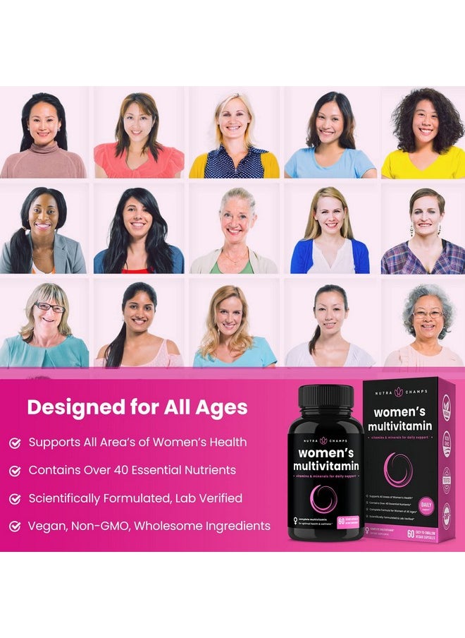 NutraChamps Women Daily Multivitamin Supplement Vegan Capsules With Biotin Vitamins A B C D E K Calcium Zinc Lutein Magnesium Premium Multimineral Multivitamin For Women  - Image 4