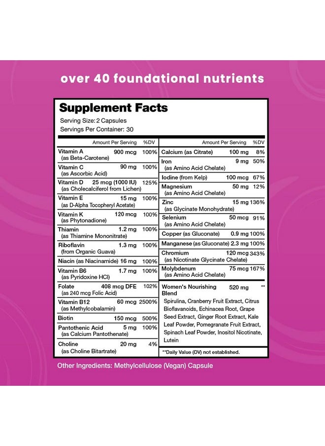 NutraChamps Women Daily Multivitamin Supplement Vegan Capsules With Biotin Vitamins A B C D E K Calcium Zinc Lutein Magnesium Premium Multimineral Multivitamin For Women  - Image 3