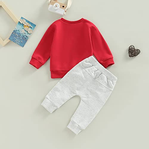 BeQeuewll Fall Winter Toddler Baby Boy Outfits Letter Crewneck Sweatshirt Baby Pants Sweatsuit Cute Baby Clothes for Boys (Lover Boy-Red, 0-6 Months) - Image 3