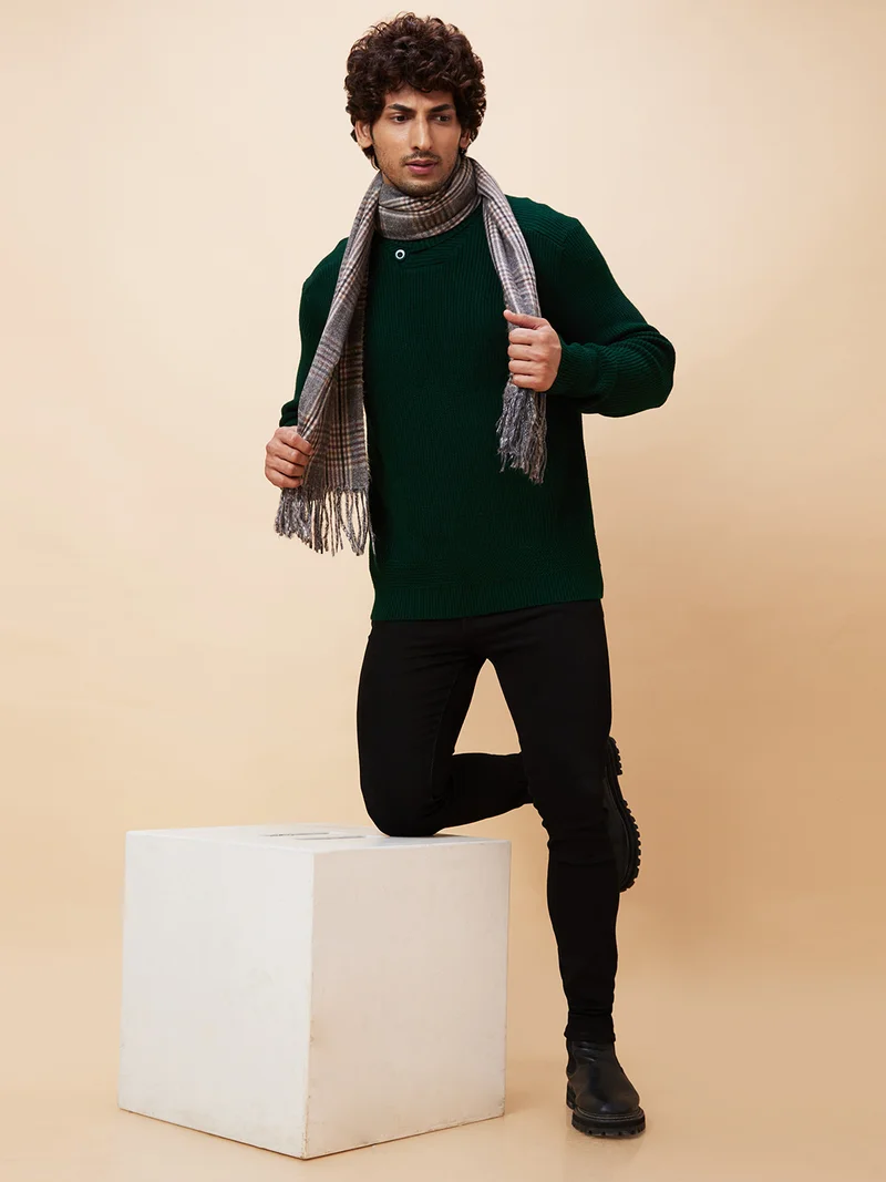 جلو باص بلوفر رجالي أخضر سادة كاجوال