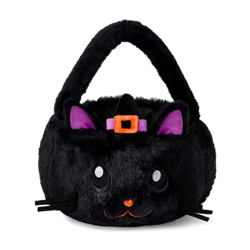 Ouksma Halloween Plush Treat Basket, Halloween Candy Basket, Trick-or-Treat Bag(Black Cat Witch) - Image 1