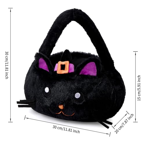 Ouksma Halloween Plush Treat Basket, Halloween Candy Basket, Trick-or-Treat Bag(Black Cat Witch) - Image 2