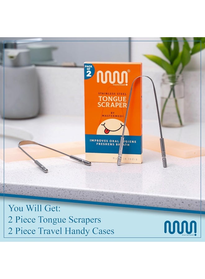 MasterMedi Tongue Scraper for Adults with Travel Cases (2 Pack), 100% Stainless Steel, Reduce Bad Breath, Tongue Scrubber, Easy to Use, Tongue Cleaner for Oral Care & Hygiene - Image 4