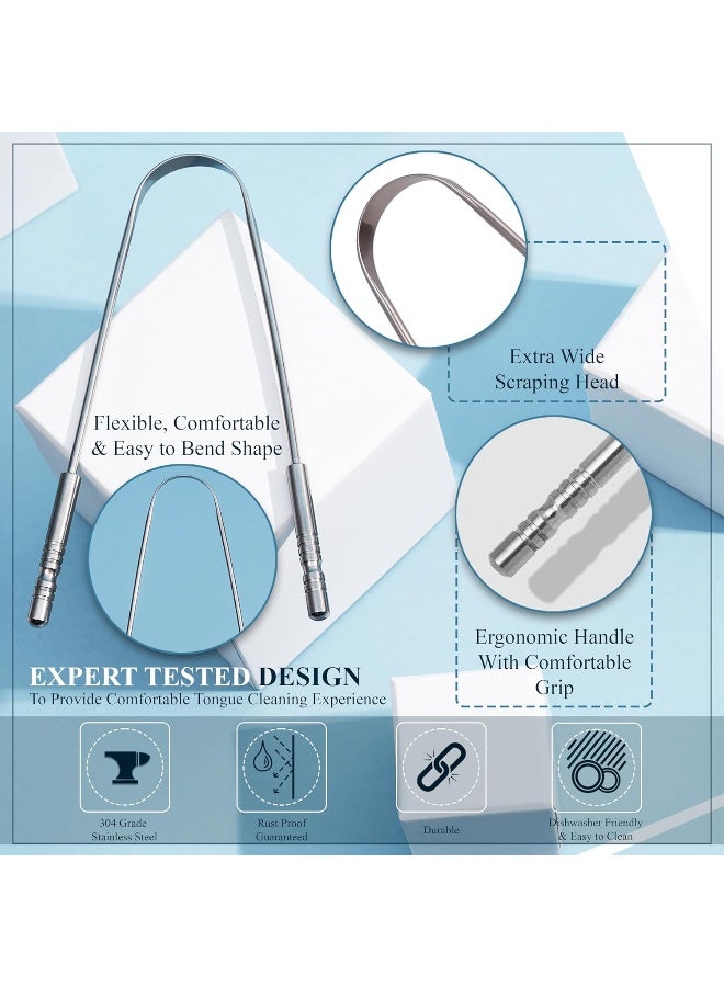 MasterMedi Tongue Scraper for Adults with Travel Cases (2 Pack), 100% Stainless Steel, Reduce Bad Breath, Tongue Scrubber, Easy to Use, Tongue Cleaner for Oral Care & Hygiene - Image 3