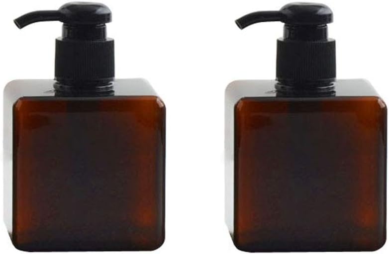 2Pcs 250ml/8.4oz Empty Plastic Foaming Pump Bottles Refillable Square Foam Soap Pump Dispenser Travel Toiletries Container for Shampoo Shower Gel Cosmetics Liquid Dispenser (Brown)