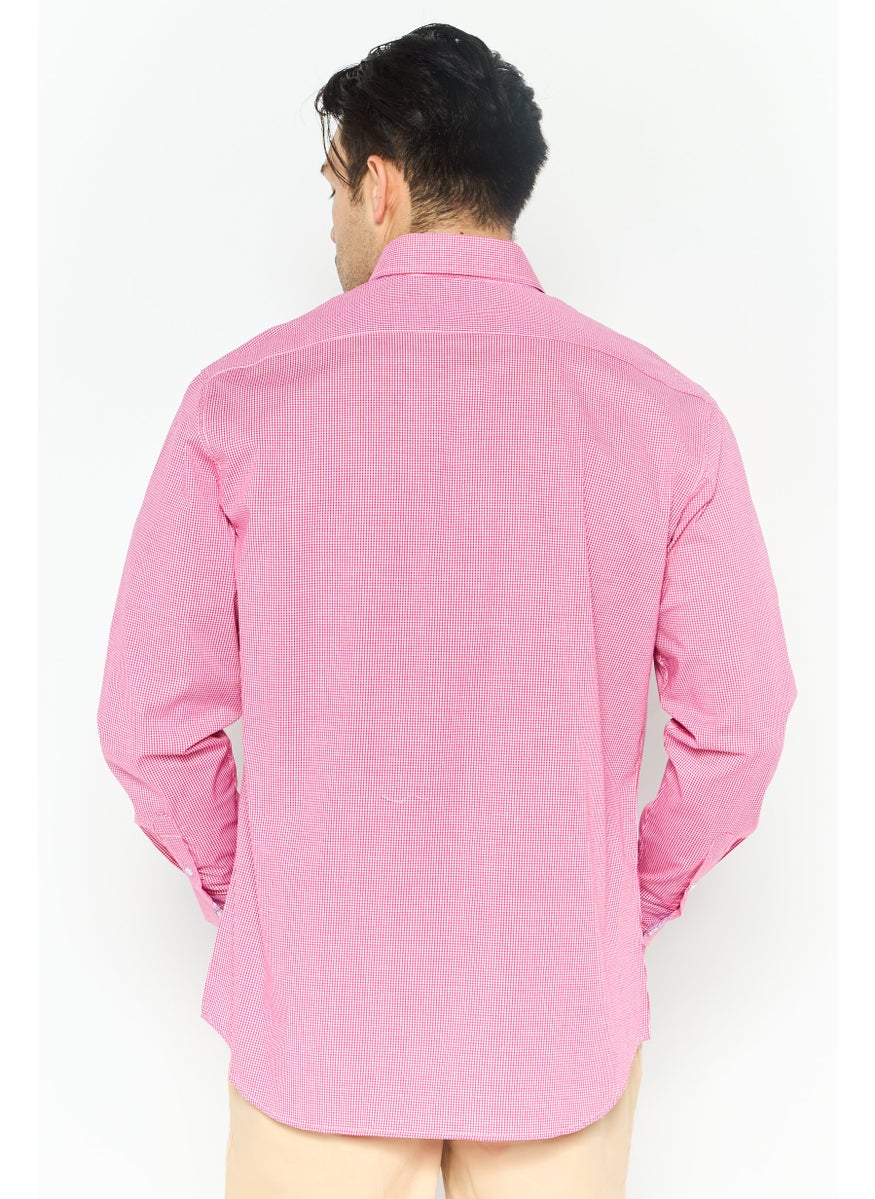 Tailorbyrd Men Regular Fit Micro Checkered Long Sleeves Casual Shirt, Red  - Image 2