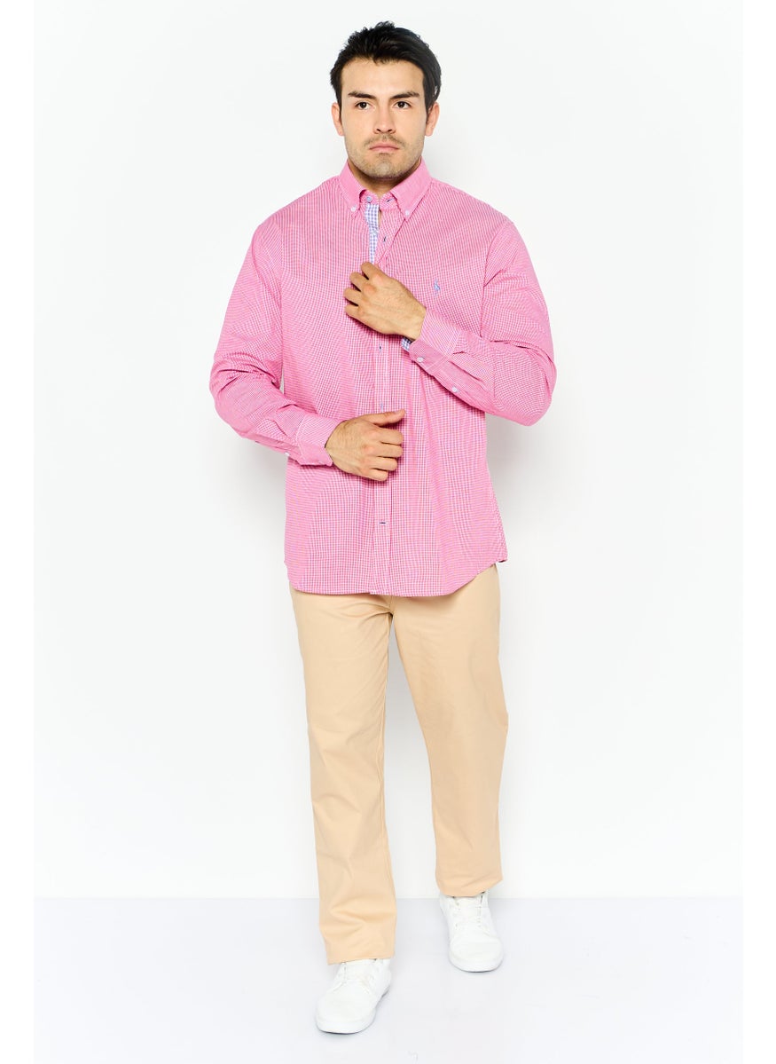 Tailorbyrd Men Regular Fit Micro Checkered Long Sleeves Casual Shirt, Red  - Image 3