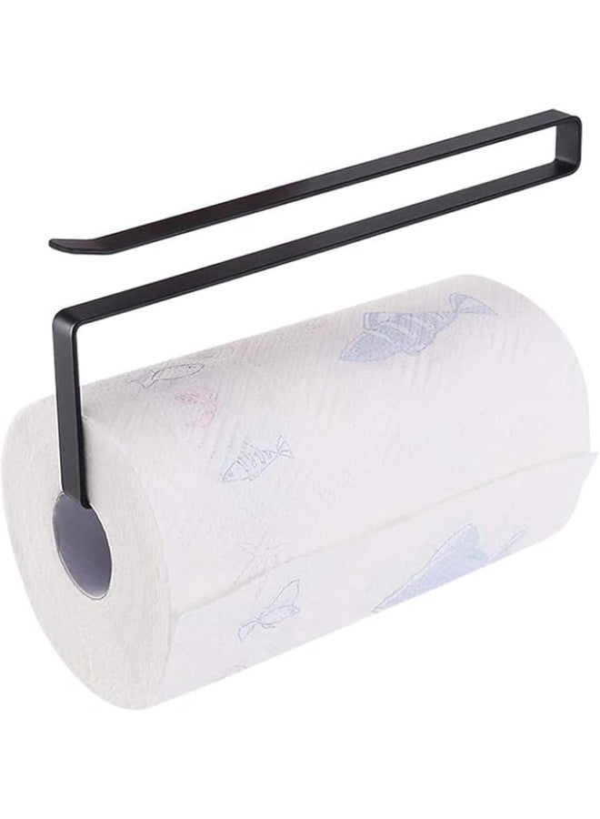 حامل مناديل ورقية موزع أسفل خزانة حاملات لفات ورقية (بدون حفر) للمطبخ والحمام، حامل مناديل ورقية معلق على الباب، تصميم إنساني (أسود) - Image 1