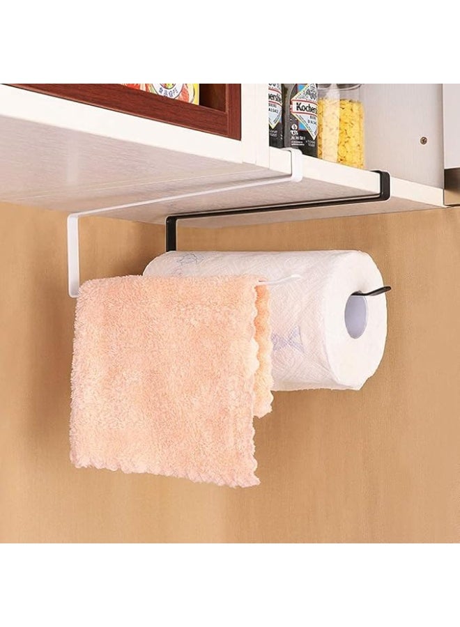 حامل مناديل ورقية موزع أسفل خزانة حاملات لفات ورقية (بدون حفر) للمطبخ والحمام، حامل مناديل ورقية معلق على الباب، تصميم إنساني (أسود) - Image 3