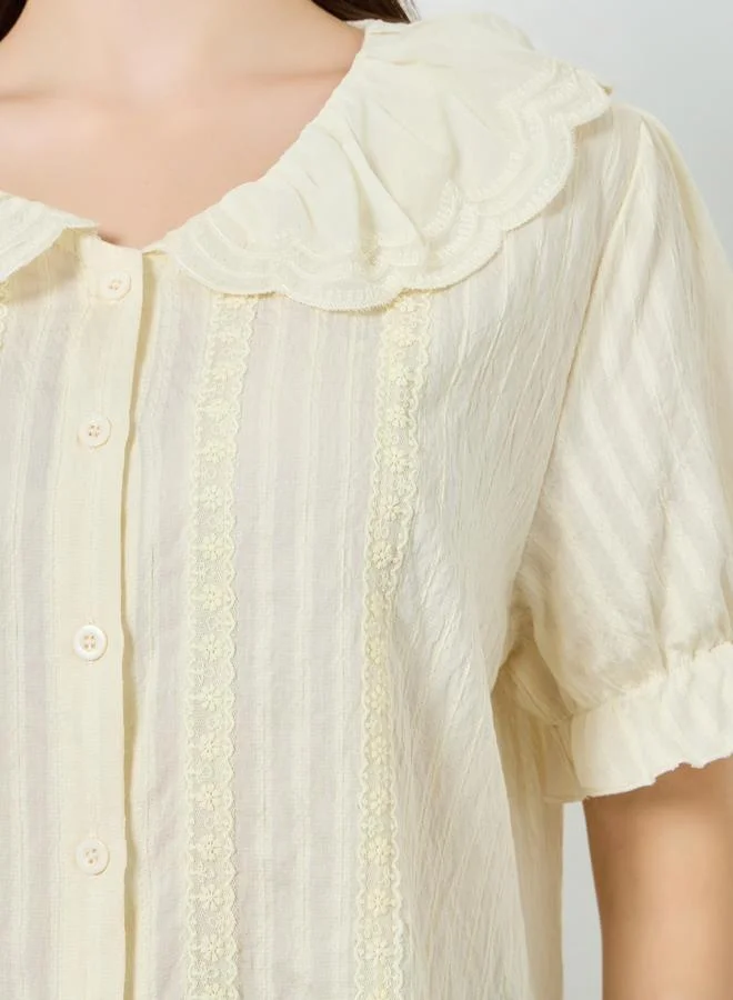Styli Women Beige Textured Puff Sleeve Blouse