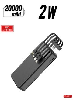 Earldom 20000mah Portable Power Bank 4 Wire In-Built Charging Cable Black  - Image 1