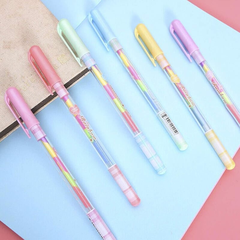 chrome قلم قوس قزح - عبوة من 6 قطع أقلام جل لامعة متعددة الألوان 0.8 مم قلم كروي لوازم المكتب والمدرسة إعادة تعبئة فلورية - Image 2