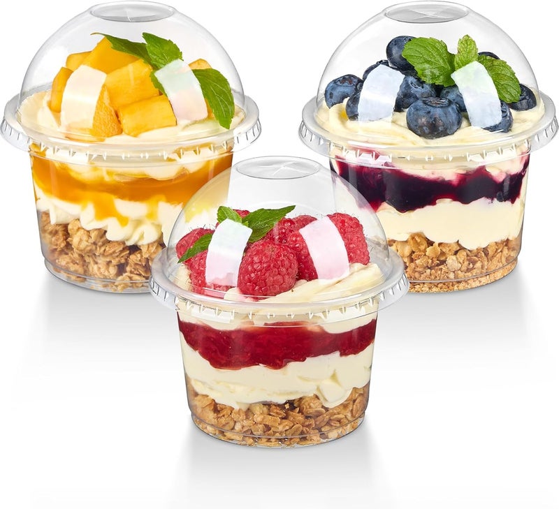 TOFLEN 50 Pack 8 oz Plastic Dessert Cups with Dome Lids Clear Disposable Yogurt Parfait Cups with Lids Individual Party Serving Snack Cups for Fruit Dessert Cake Pudding - Image 1