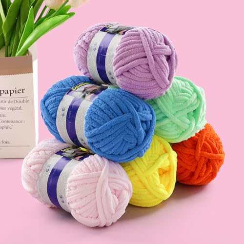 Lpalats Chunky Chenille Yarn for Crocheting - 1 Pack of 100g/3.5oz - #6 Super Bulky - Polyester - Baby Blanket Yarn for Crochet Amigurumi Blankets (1, Pure White) - Image 5
