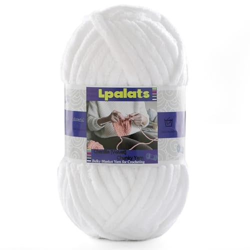 Lpalats Chunky Chenille Yarn for Crocheting - 1 Pack of 100g/3.5oz - #6 Super Bulky - Polyester - Baby Blanket Yarn for Crochet Amigurumi Blankets (1, Pure White) - Image 1