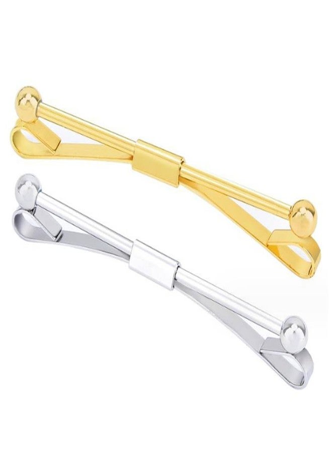 erioctry 2PCS Mens Stainless Steel Tie Clips Minimalist Necktie Tie Clasp Clip Shirt Collar Holder Best Gift For Men Business Party Wedding Best Gift and Daily Life (Silver+Gold) - Image 1