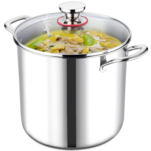 LIANYU 12 QT Stock Pot with Lid, 12 Quart Deep Tall Large Soup Pot for Cooking, Stainless Steel Tri-Ply Heavy Duty Large Stockpot, Nonstick Induction Stockpot with Measuring Mark&Glass Lid - Image 1