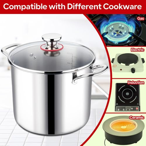 LIANYU 12 QT Stock Pot with Lid, 12 Quart Deep Tall Large Soup Pot for Cooking, Stainless Steel Tri-Ply Heavy Duty Large Stockpot, Nonstick Induction Stockpot with Measuring Mark&Glass Lid - Image 5