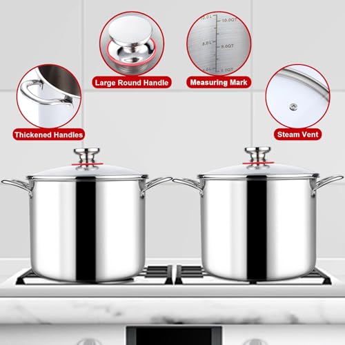 LIANYU 12 QT Stock Pot with Lid, 12 Quart Deep Tall Large Soup Pot for Cooking, Stainless Steel Tri-Ply Heavy Duty Large Stockpot, Nonstick Induction Stockpot with Measuring Mark&Glass Lid - Image 3