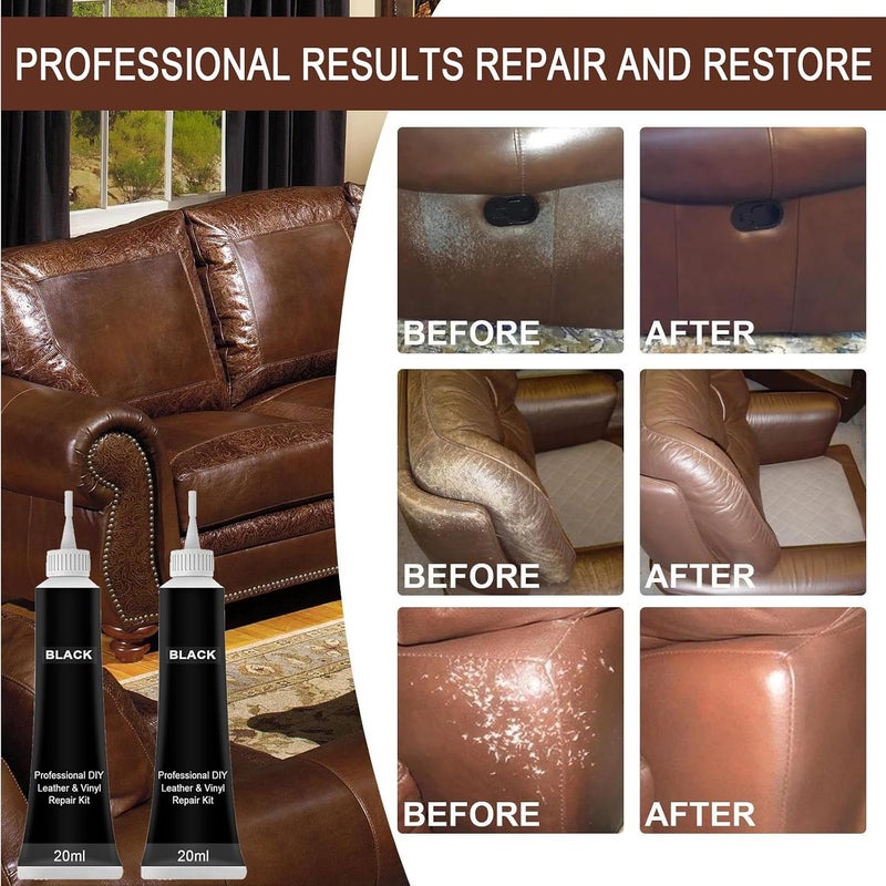 koahde Leather Repair Cream,Leather Recoloring Balm,Leather Color cream,Leather Restorer For Furniture, Couch, Car Seats,Shoes, Sofa, Leather Jacket, Refurbishing,Leather Restoration,Black 20ml 2pcs Stable base - Image 2