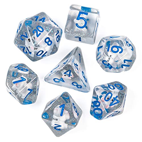 Cusdie 7Die Dice DND Polyhedral Dice Set Filled with Animal for Role Playing Game DD Dice White Fox - Image 5