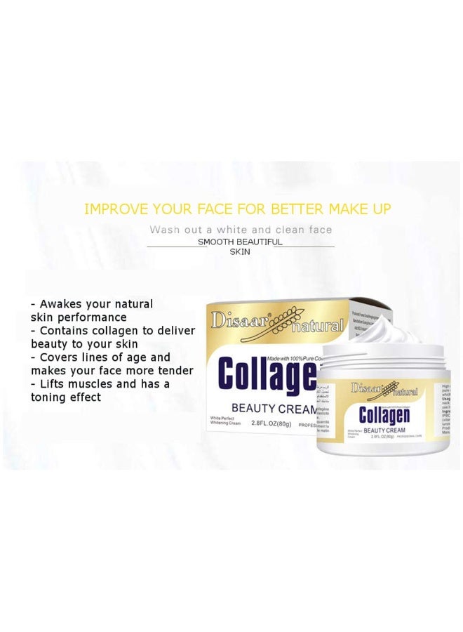 DISAAR Collagen Cream Forehead Neck Lines Smile Wrinkles Facial Spots Dry Skin Weak Muscules Improve Your Face 80g - Image 2