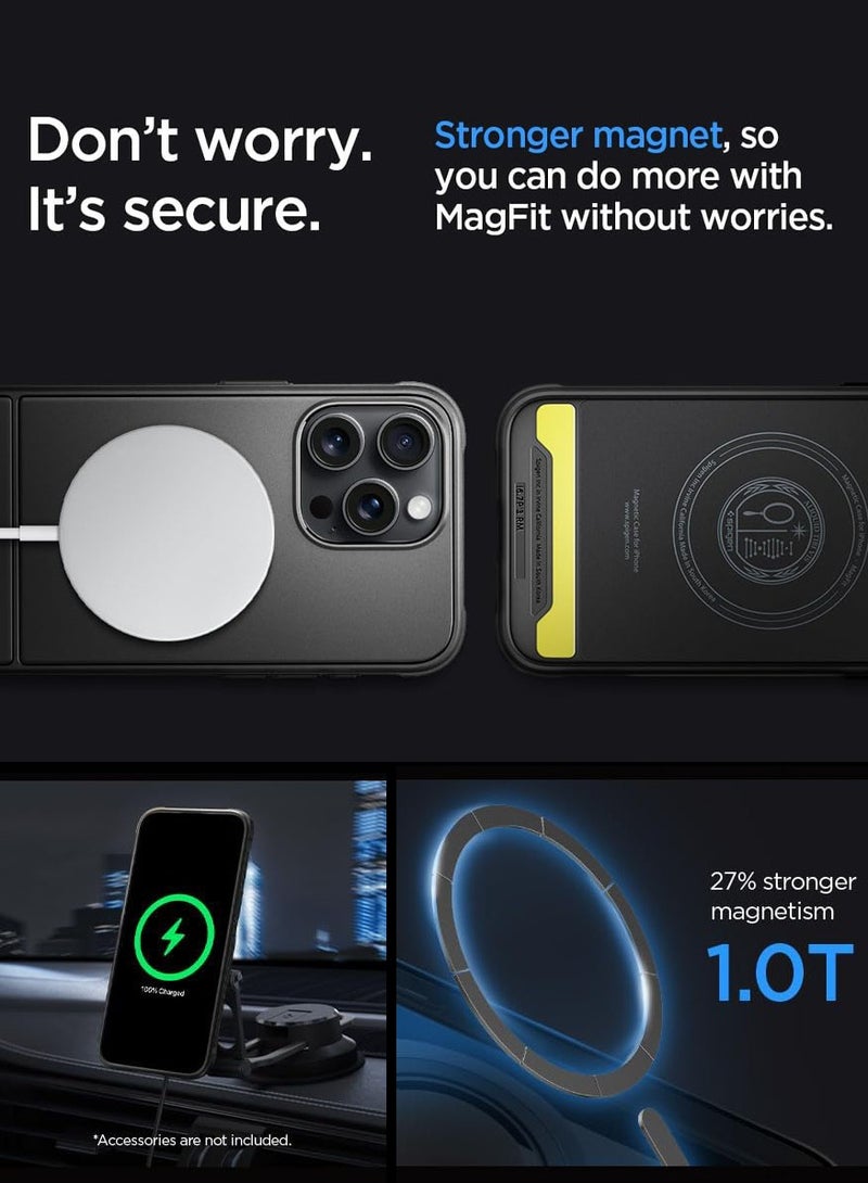 Spigen Rugged Armor MagFit for iPhone 15 Pro Max Case Cover with MagSafe and Carbon Fiber Textures - Matte Black  - Image 5