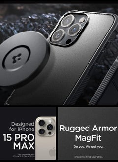 Spigen غطاء حماية Rugged Armor MagFit لهاتف iPhone 15 Pro Max مع MagSafe وتركيبات من ألياف الكربون - أسود مطفي  - Image 2