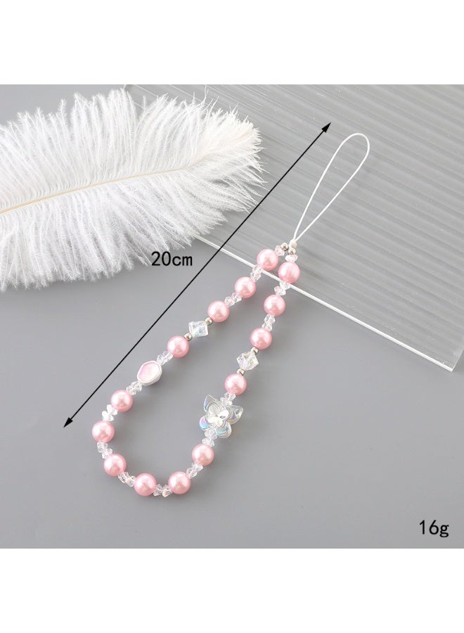 NIBEMINENT Beaded Phone Lanyard, Anti Lost Removable Wrist Strap,K3352 Pink Beaded Colorful Butterfly Bracelet Pendant, Phone Keychain Lanyard