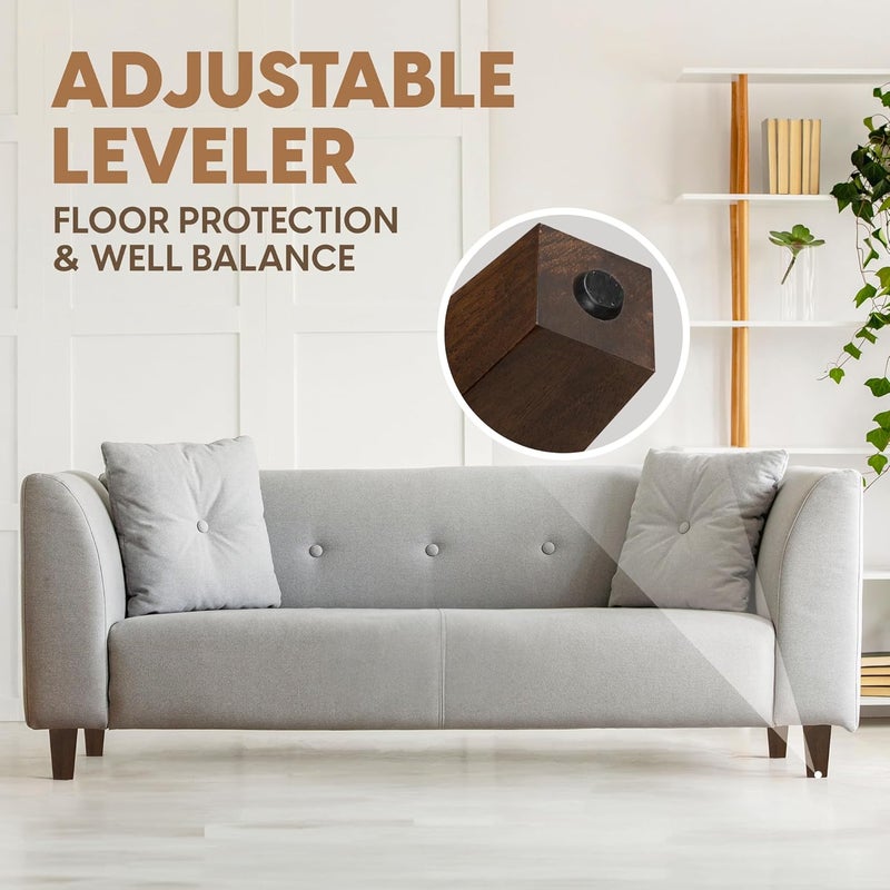 Yes4All 6 Inches Square Wood Furniture Legs Set of 4  Wooden Replacement Feet for Couch Bed Bench  Adjustable Sofa Ottomans Tapered Leg with Leveler  Brown Rubber Wood Parts for Table Chair - Image 5