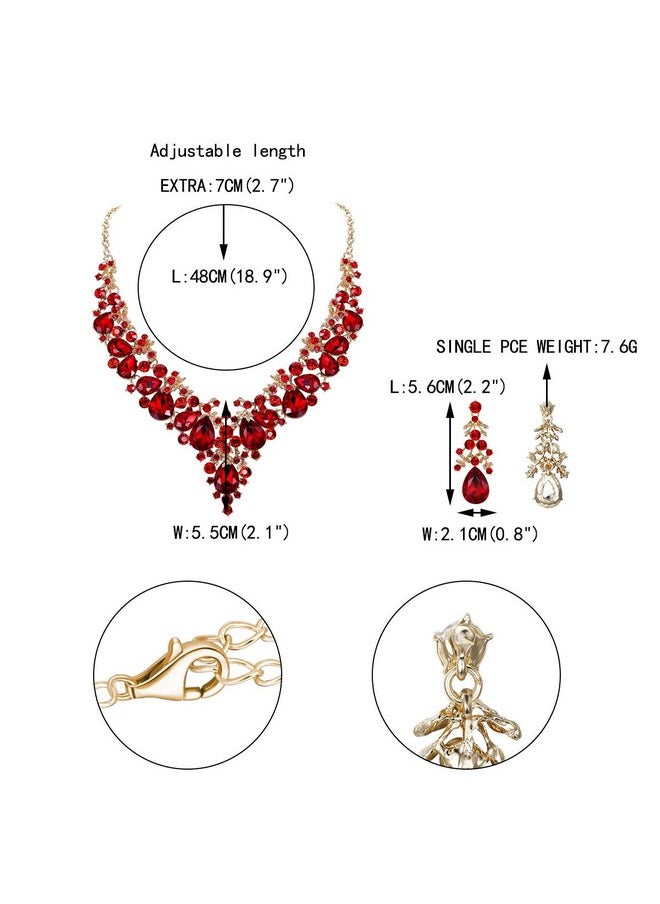 EVER FAITH Women'S Crystal Bridal Banquet Floral Cluster Teardrop Necklace Earrings Set Red Gold-Tone  - Image 5