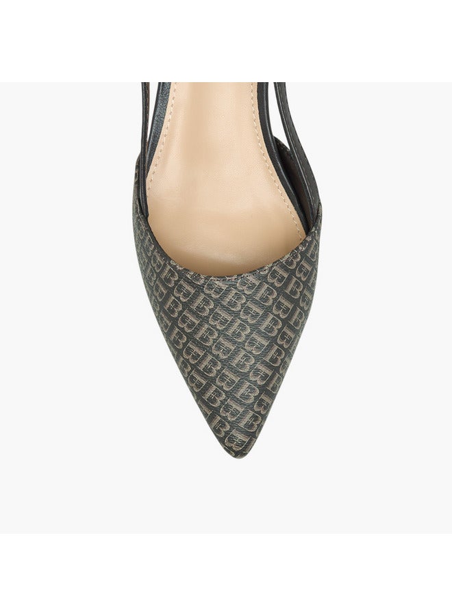 فلورا بيلا من شو إكسبرس حذاء نسائي بكعب صغير وطرف مدبب بنقشة المونوغرام وإبزيم - Image 4