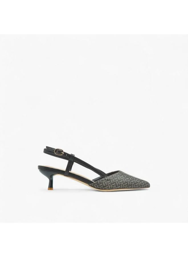 فلورا بيلا من شو إكسبرس حذاء نسائي بكعب صغير وطرف مدبب بنقشة المونوغرام وإبزيم