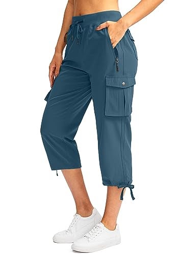 Soothfeel Women's Cargo Capris Pants with 6 Pockets Lightweight Quick Dry Travel Hiking Summer Pants for Women Casual (Blue Grey, XL) - Image 1