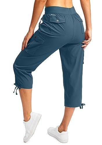 Soothfeel Women's Cargo Capris Pants with 6 Pockets Lightweight Quick Dry Travel Hiking Summer Pants for Women Casual (Blue Grey, XL) - Image 2